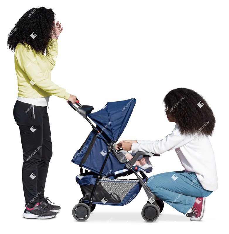 Family with a stroller standing cut out people (18056)