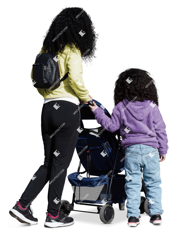Family with a stroller standing entourage people (20320)