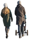 Family with a stroller walking  (2701) - miniature