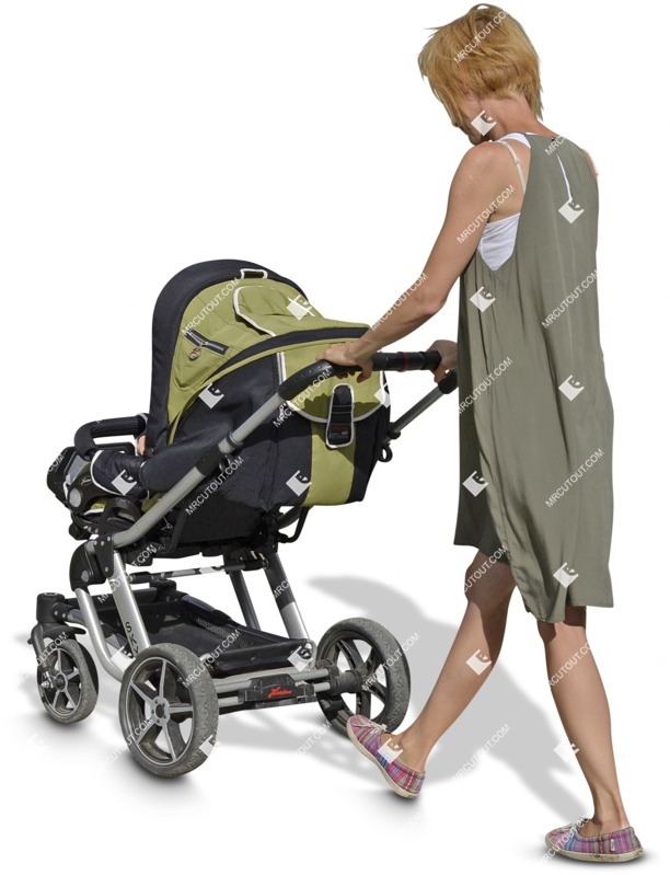 Family with a stroller walking human png (3985)