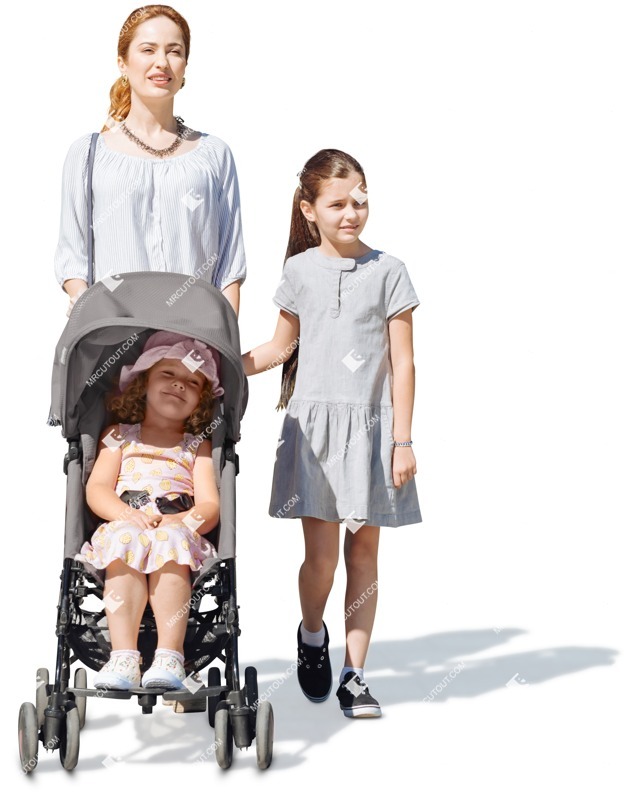 Family with a stroller walking cut out pictures (5531)