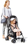 Family with a stroller walking cut out pictures (5380) - miniature