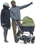 Family with a stroller walking  (2758) - miniature