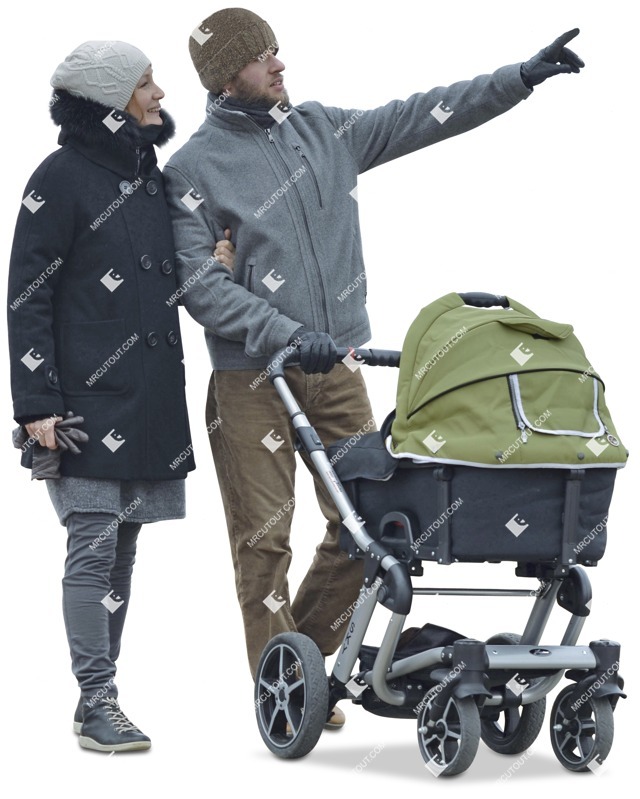 Family with a stroller walking people png (2758)
