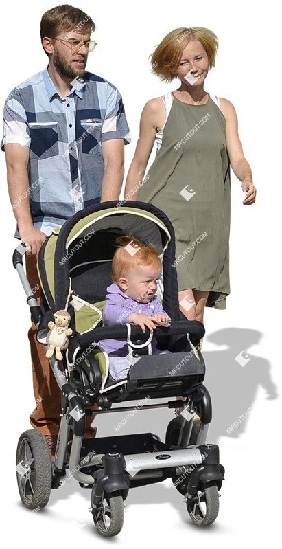 Family with a stroller walking cut out people (4318)