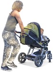 Family with a stroller walking  (3319) - miniature