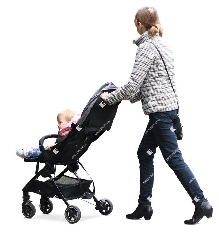 Family with a stroller walking people png (7565)