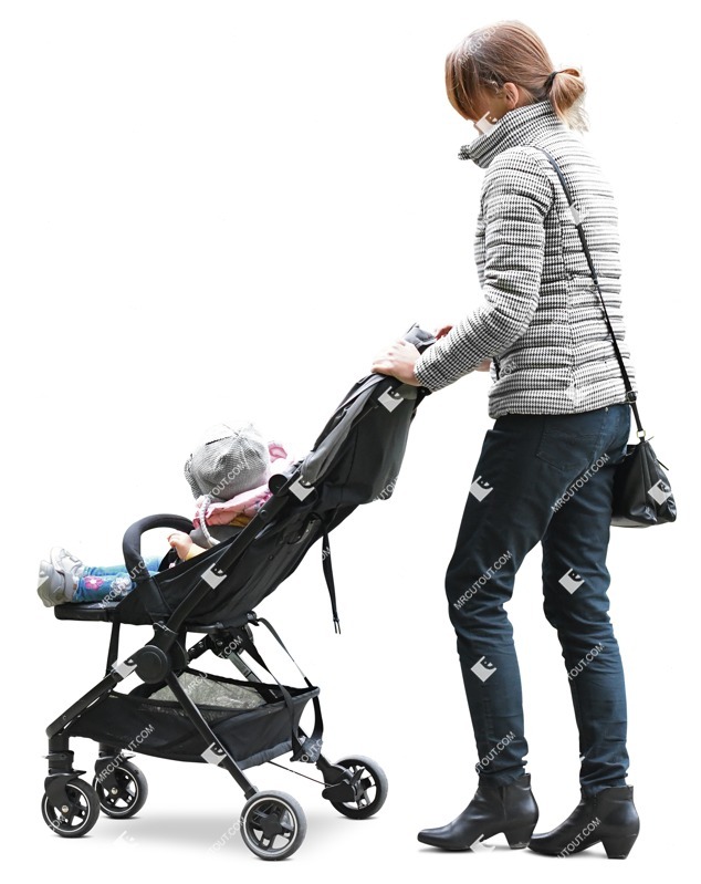 Family with a stroller walking people png (7668)
