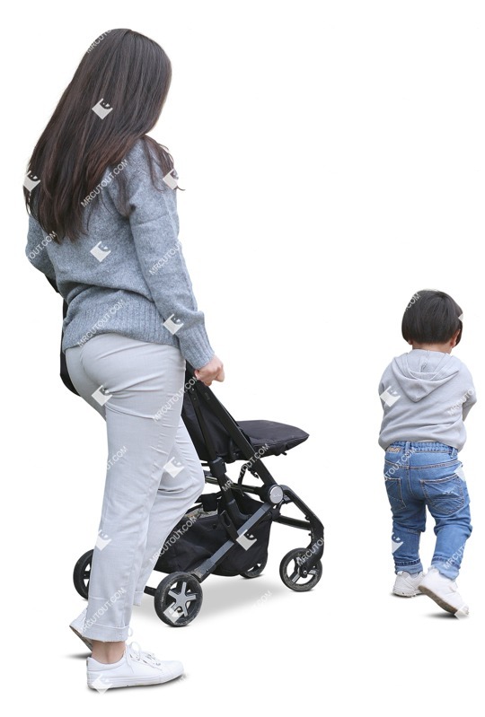 Family with a stroller walking people png (9108)