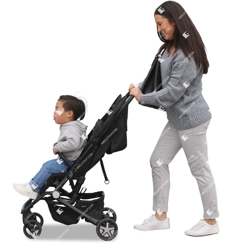 Family with a stroller walking person png (9858)