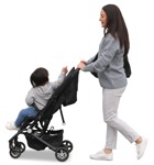 Family with a stroller walking  (11719) - miniature