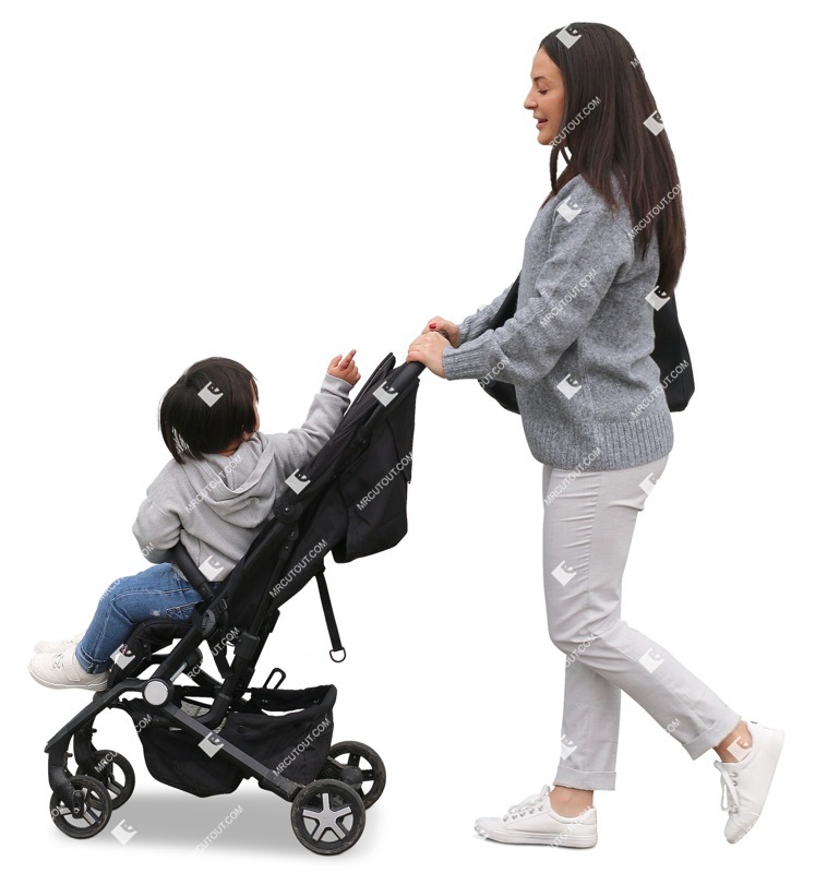 Family with a stroller walking people png (11719)