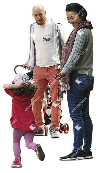 Family with a stroller walking people png (11535)