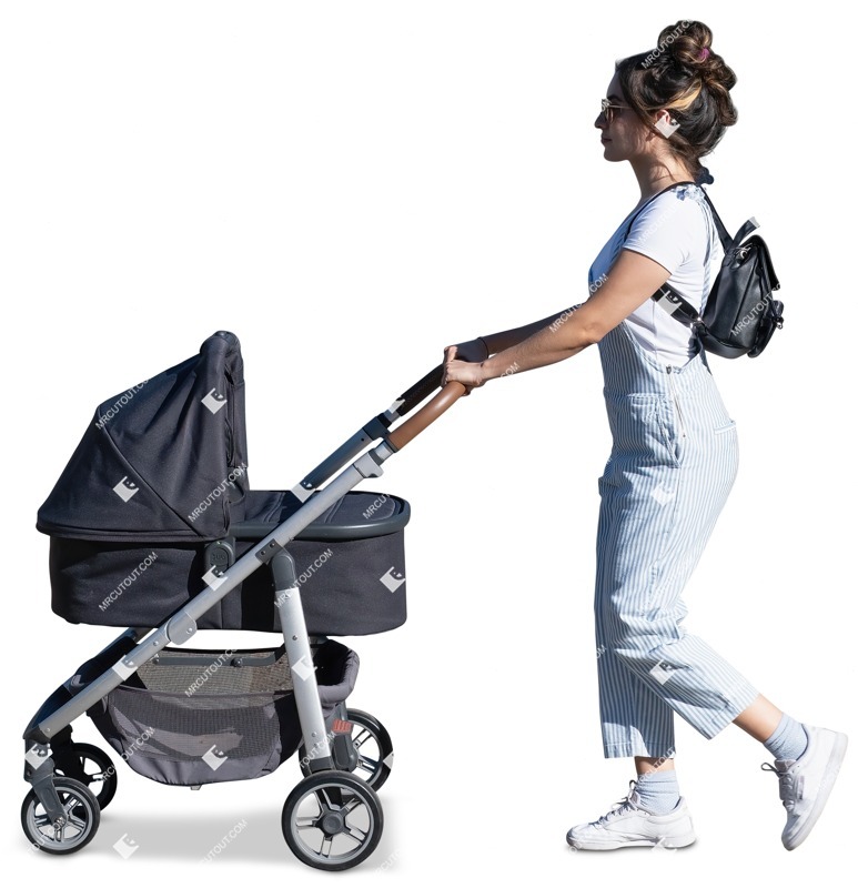 Family with a stroller walking people png (12828)