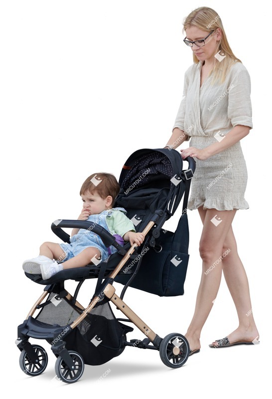 Family with a stroller walking photoshop people (15429)