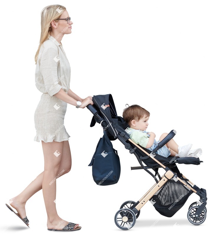 Family with a stroller walking people png (15322)