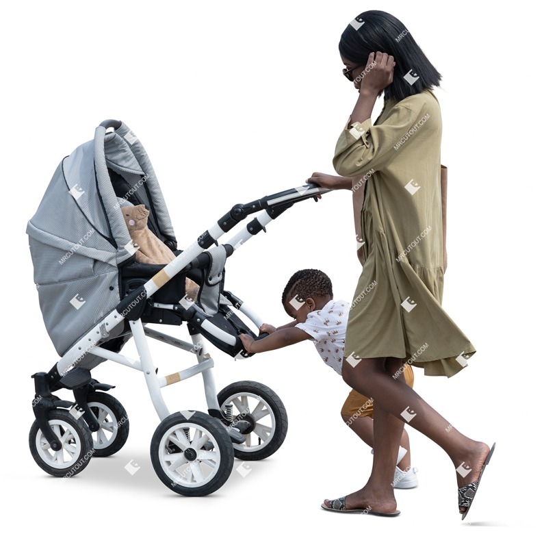 Family with a stroller walking human png (15851)