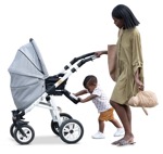 Family with a stroller walking human png (15567) - miniature