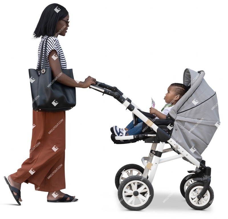Family with a stroller walking png people (16449)