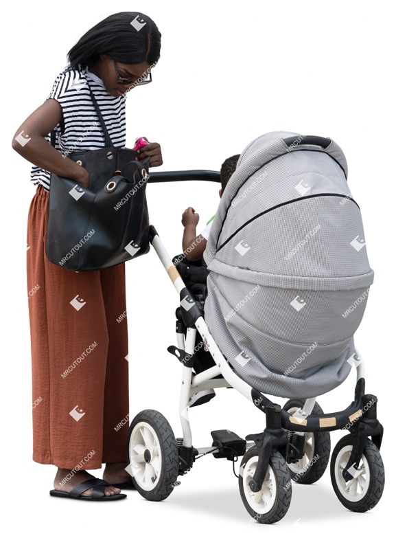 Family with a stroller walking png people (16302)