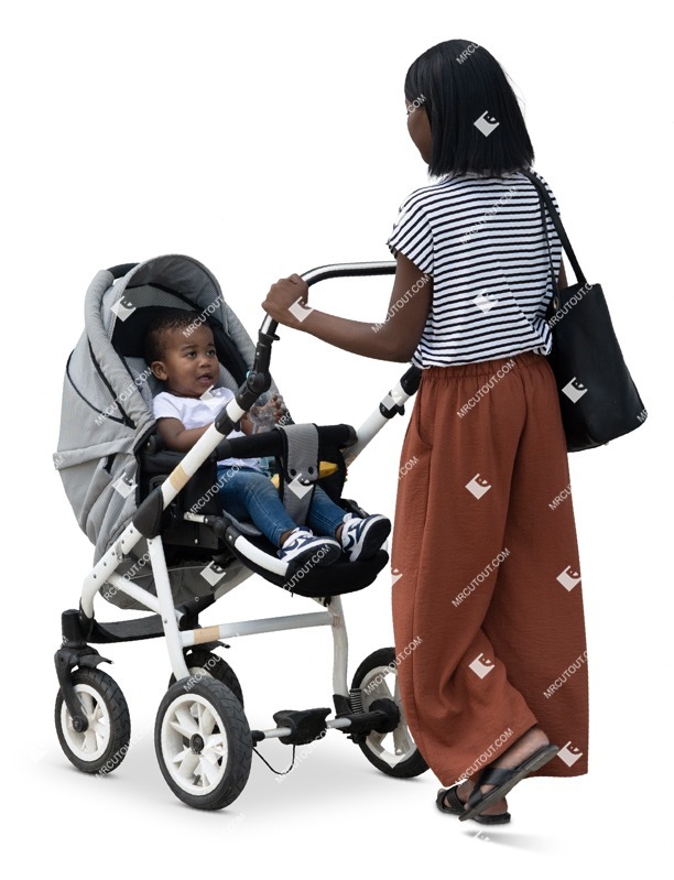 Family with a stroller walking png people (15634)