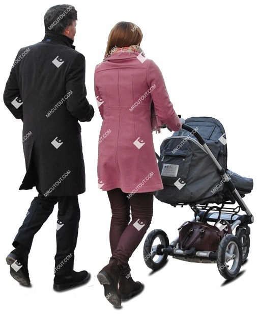 Family with a stroller walking cut out pictures (618)