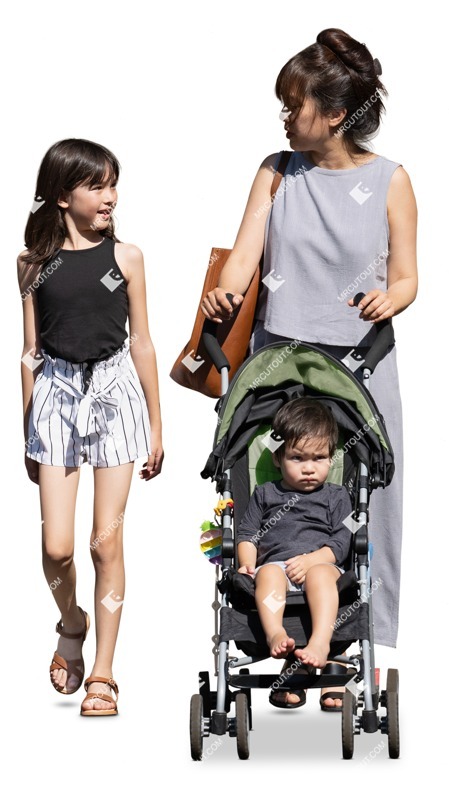 Family with a stroller walking people png (16347)
