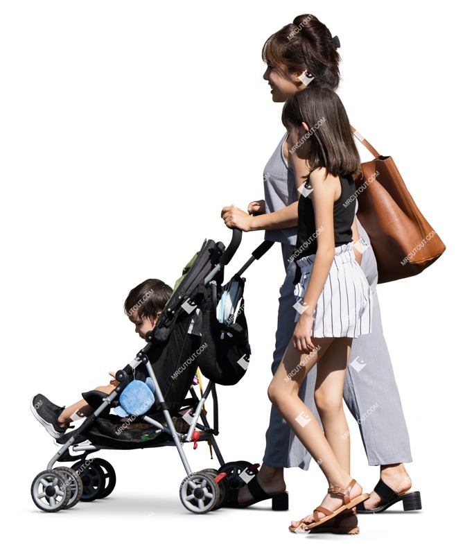 Family with a stroller walking people png (15980)