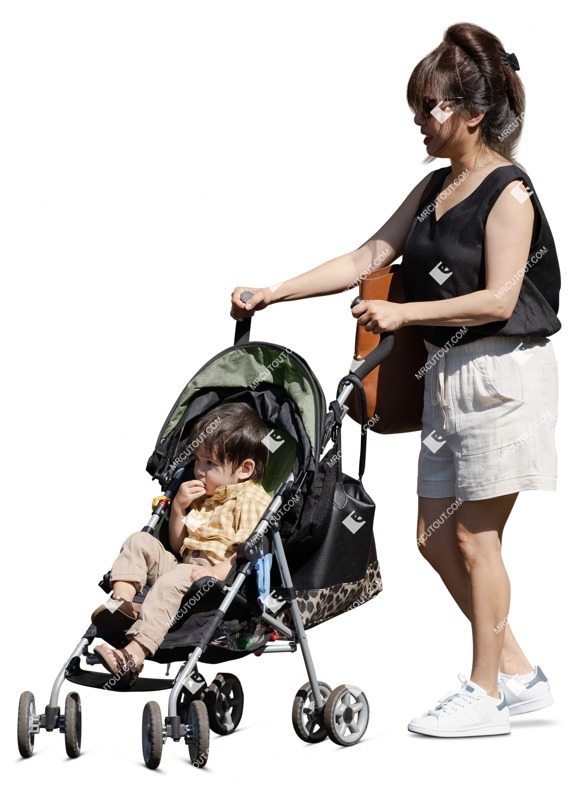 Family with a stroller walking human png (16434)