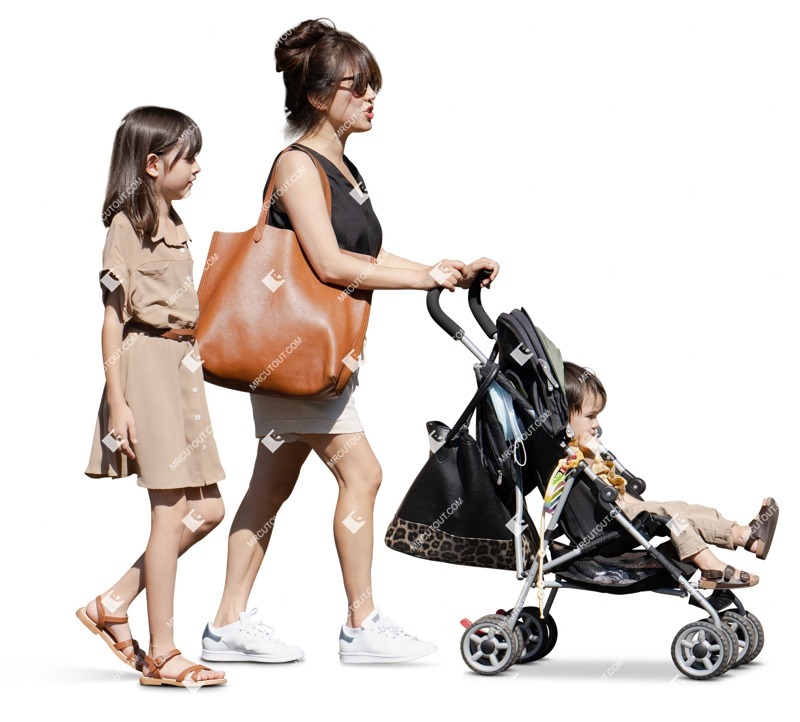 Family with a stroller walking human png (16435)