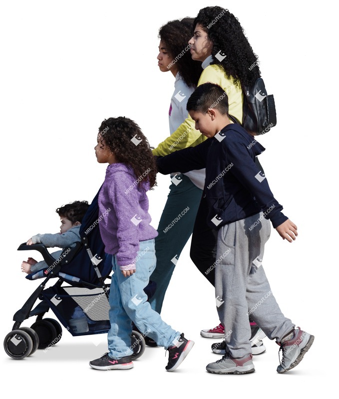 Family with a stroller walking people cutouts (18726)
