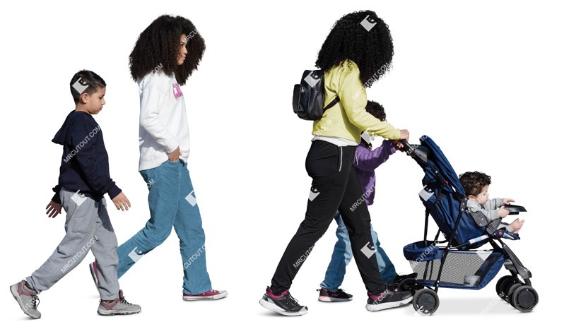 Family with a stroller walking people png (18339)