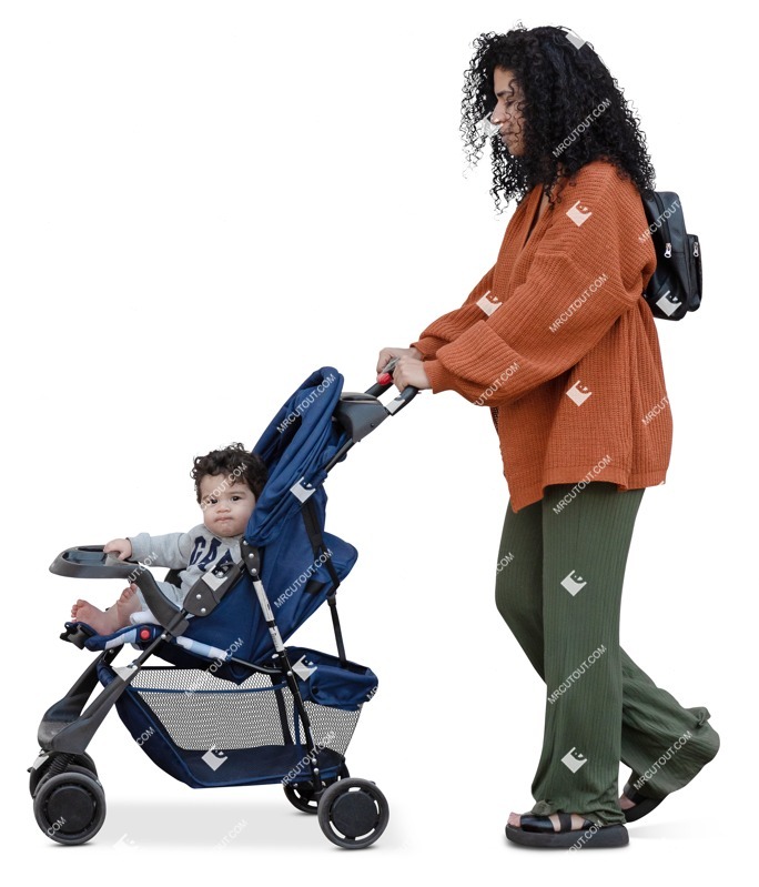 Family with a stroller walking people png (17396)