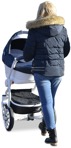 Family with a stroller walking cut out people (5162) - miniature