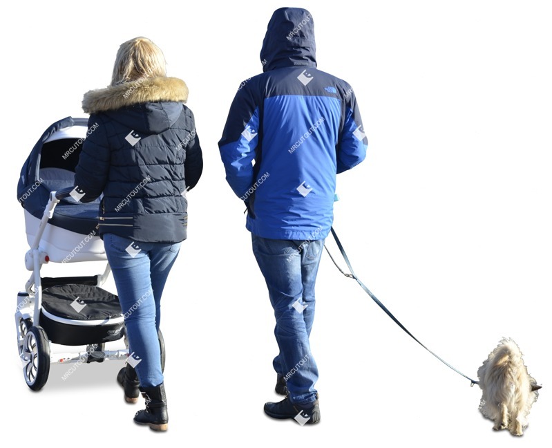 Family with a stroller walking the dog photoshop people (2147)