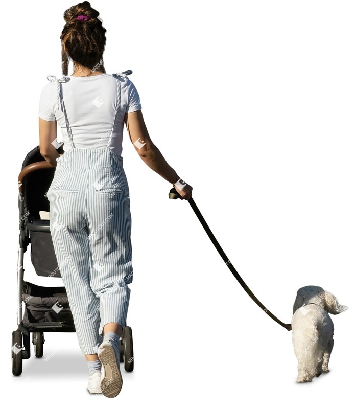 Family with a stroller walking the dog people png (12834)