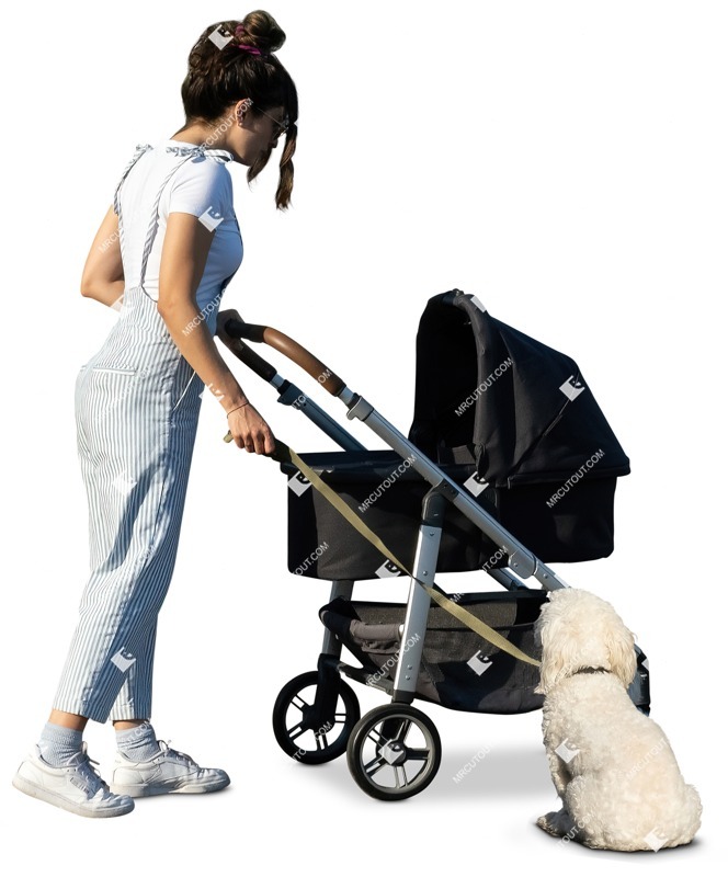 Family with a stroller walking the dog people png (12836)