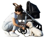 Family with a stroller walking the dog  (12837) - miniature