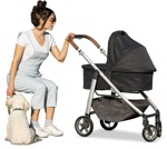 Family with a stroller walking the dog people png (14225) - miniature