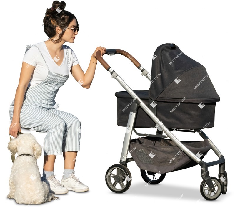 Family with a stroller walking the dog people png (12929)