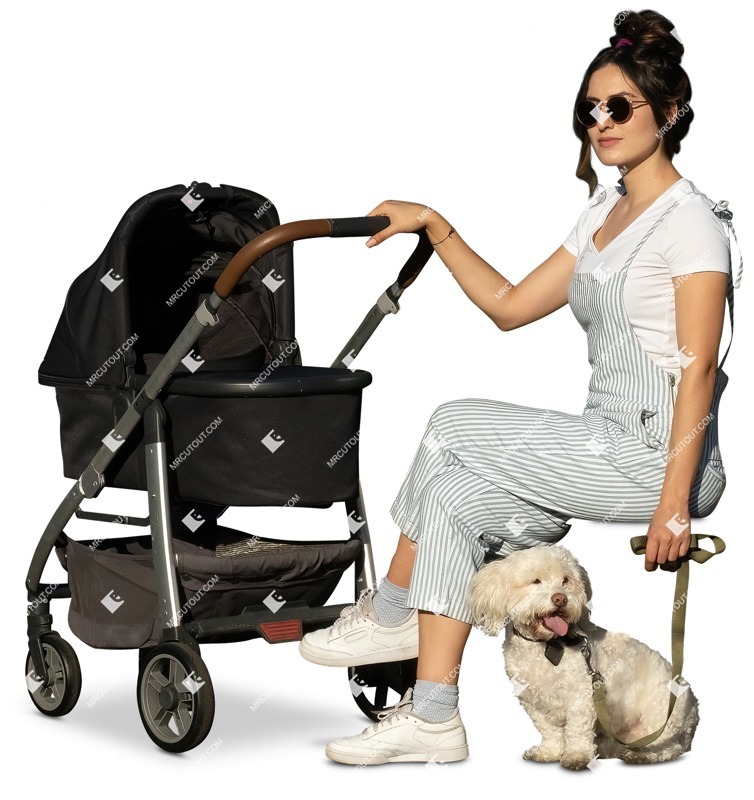 Family with a stroller walking the dog people png (12928)