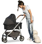 Family with a stroller walking the dog people png (12927) - miniature