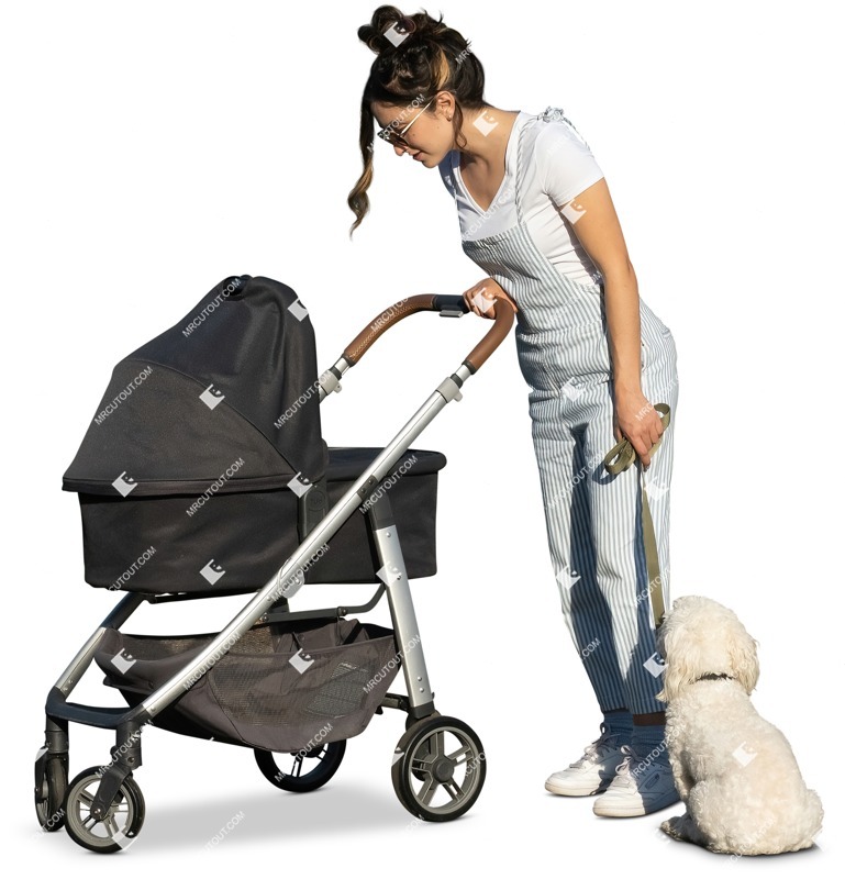 Family with a stroller walking the dog people png (12927)