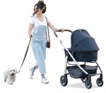 Family with a stroller walking the dog  (12154) - miniature