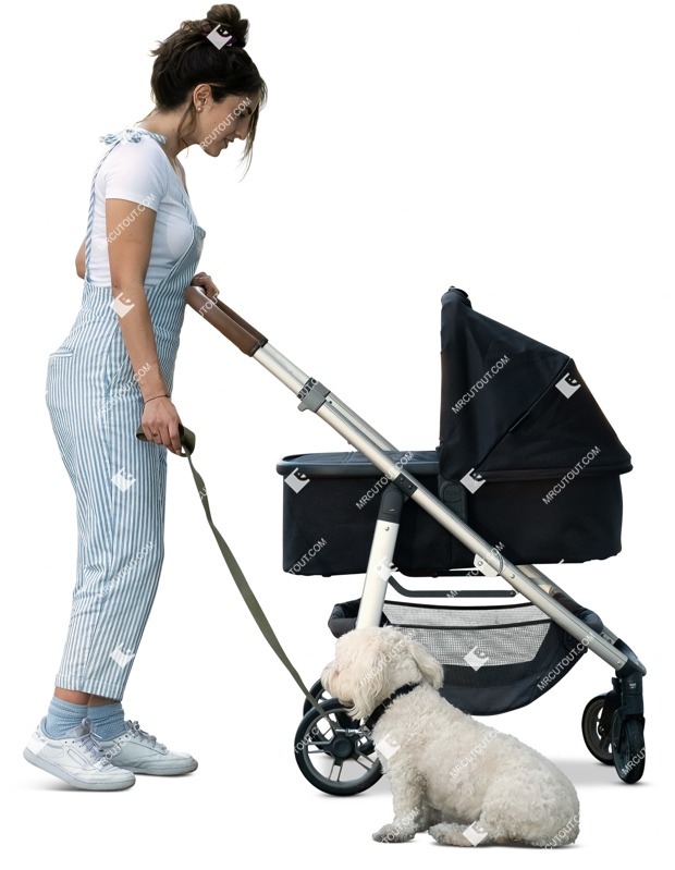 Family with a stroller walking the dog people png (12153)