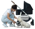 Family with a stroller walking the dog  (12152) - miniature