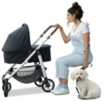 Family with a stroller walking the dog  (12150) - miniature