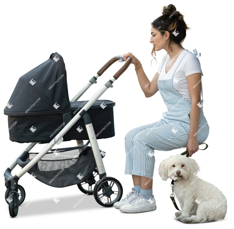 Family with a stroller walking the dog people png (12150)
