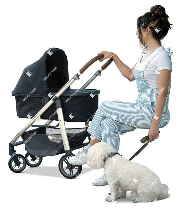 Family with a stroller walking the dog people png (12149)