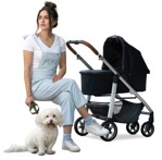 Family with a stroller walking the dog  (12148) - miniature